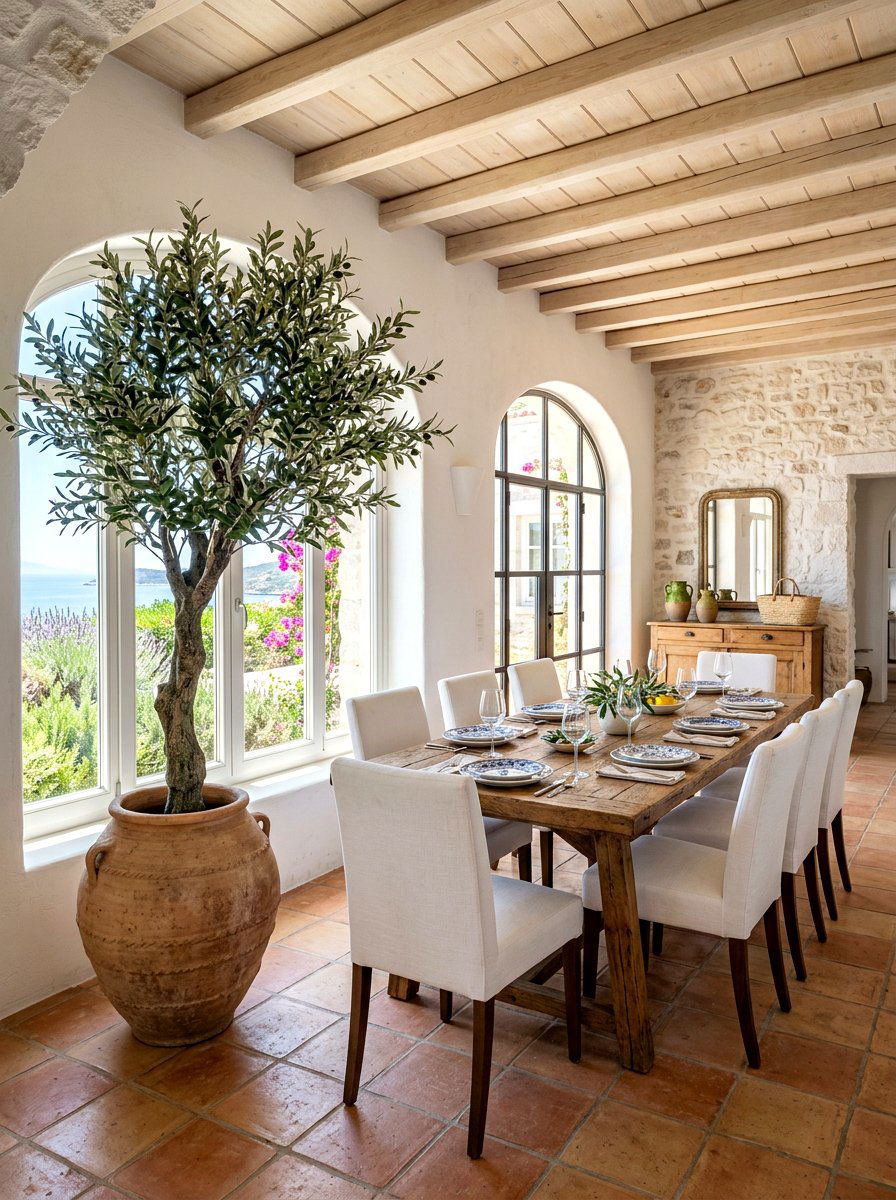 Artificial Olive Tree Dining Room - 30 faux plant decor ideas