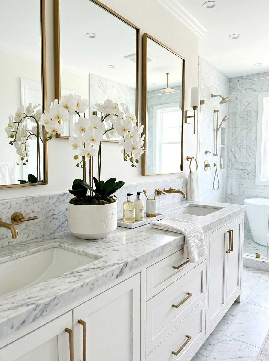 Artificial Orchid Bathroom Vanity - 30 faux plant decor ideas