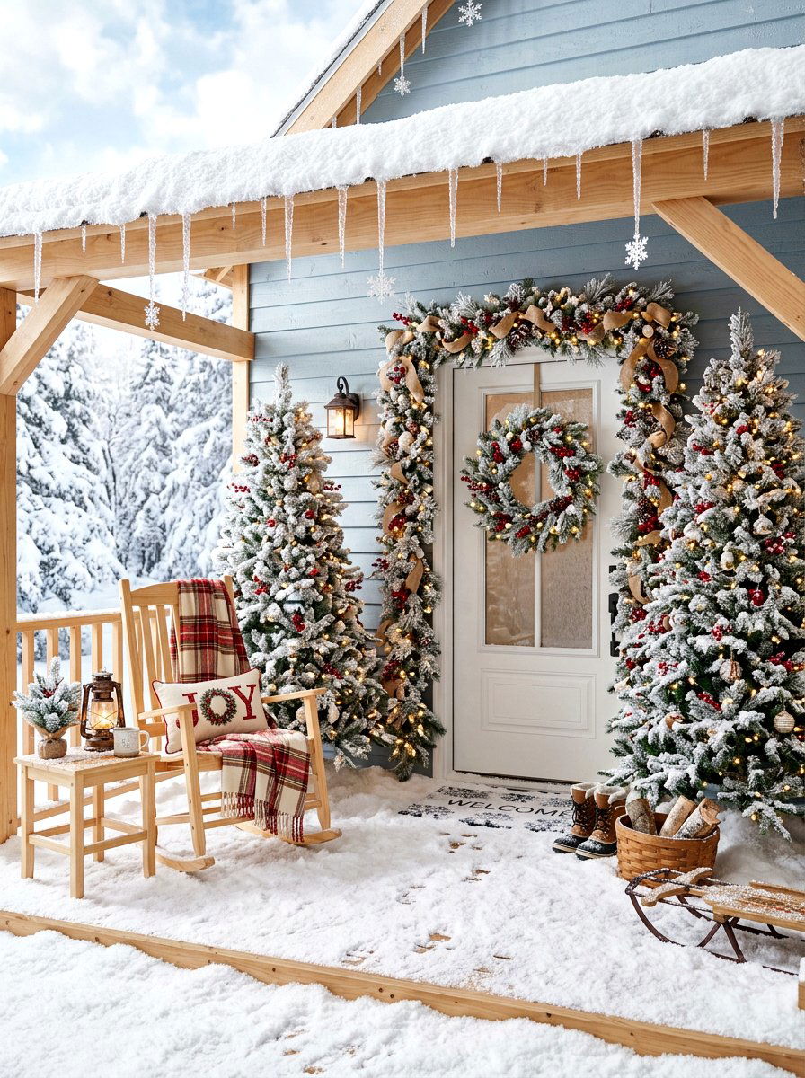 Artificial Snow Decor - 30 winter front porch ideas