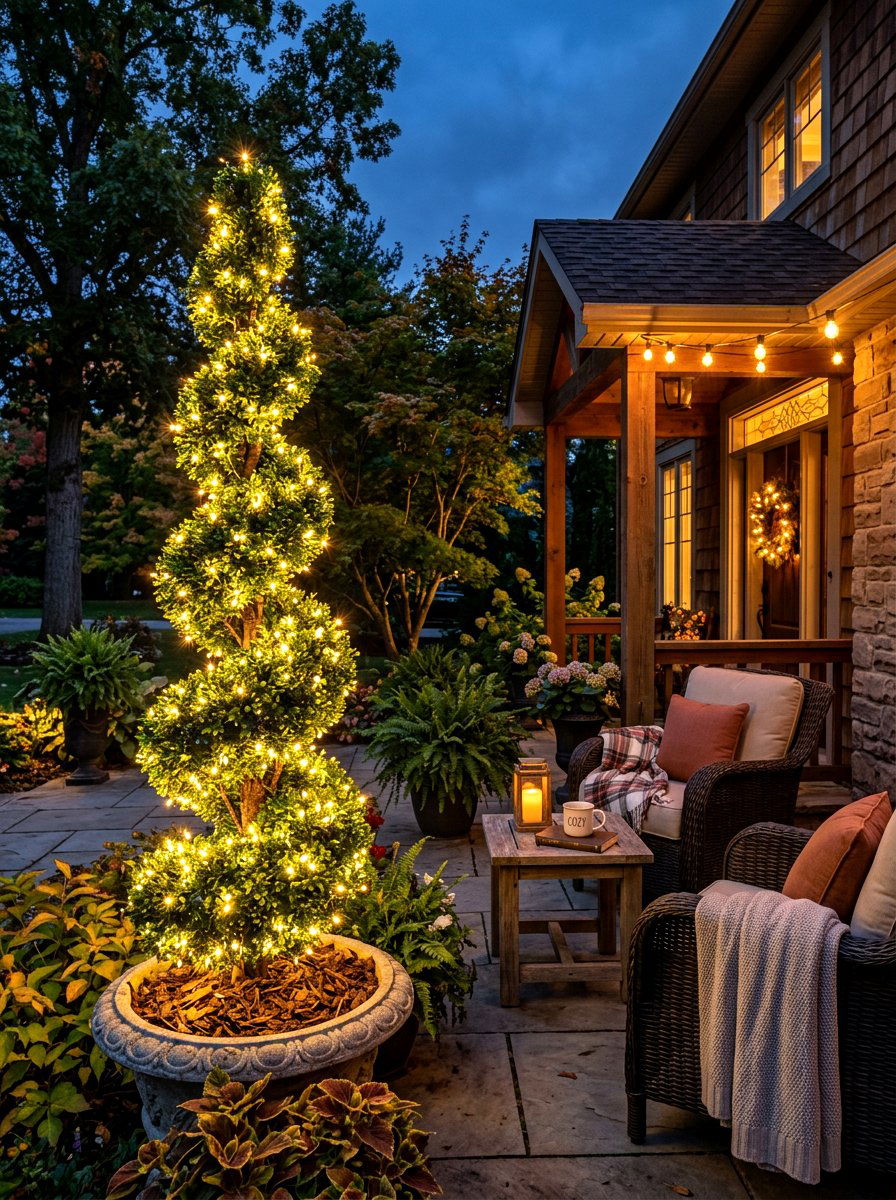 Artificial Topiary With Lights - 30 front porch topiary ideas