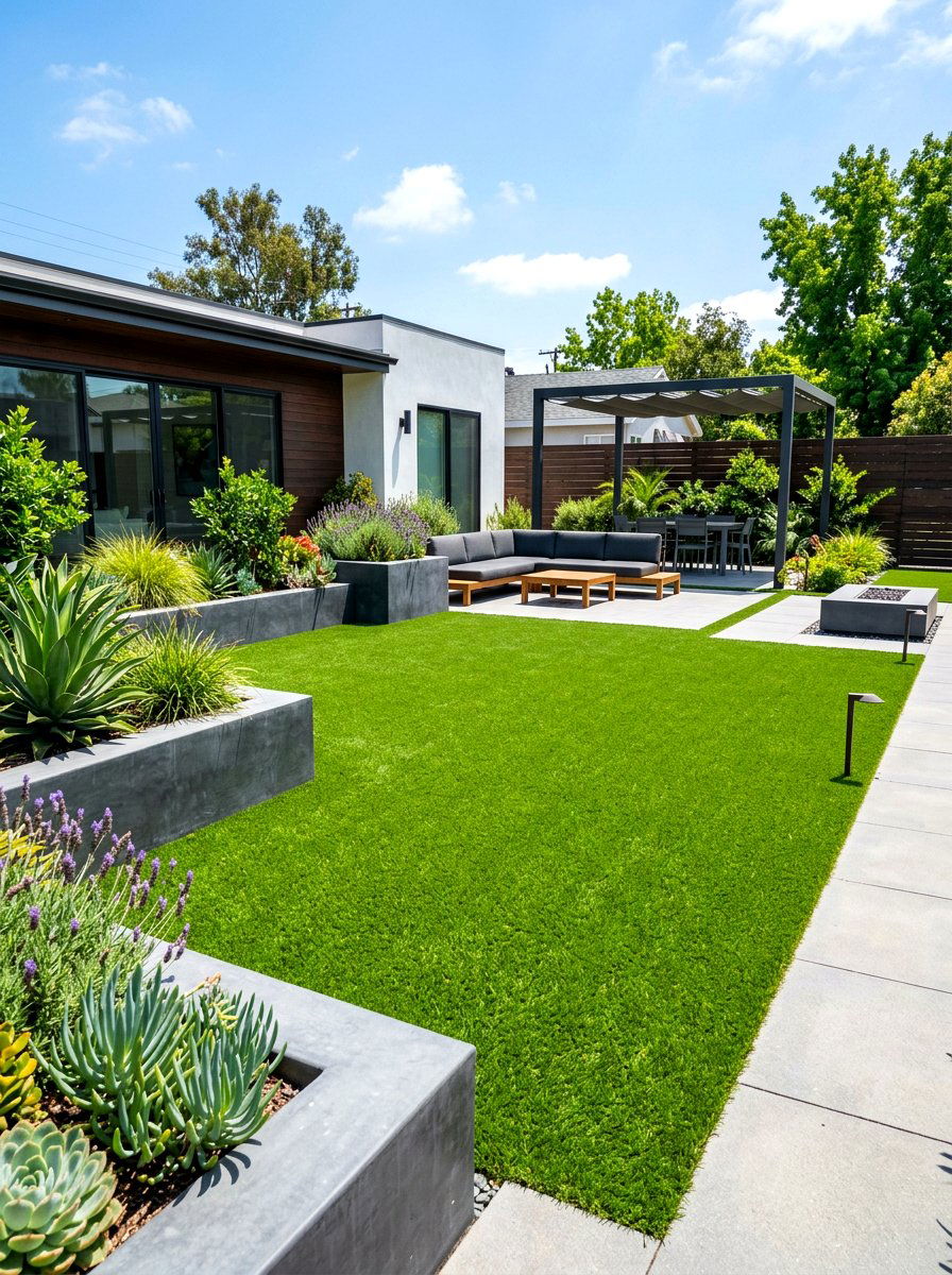 Artificial Turf Backyard - 30 no mow lawn garden ideas