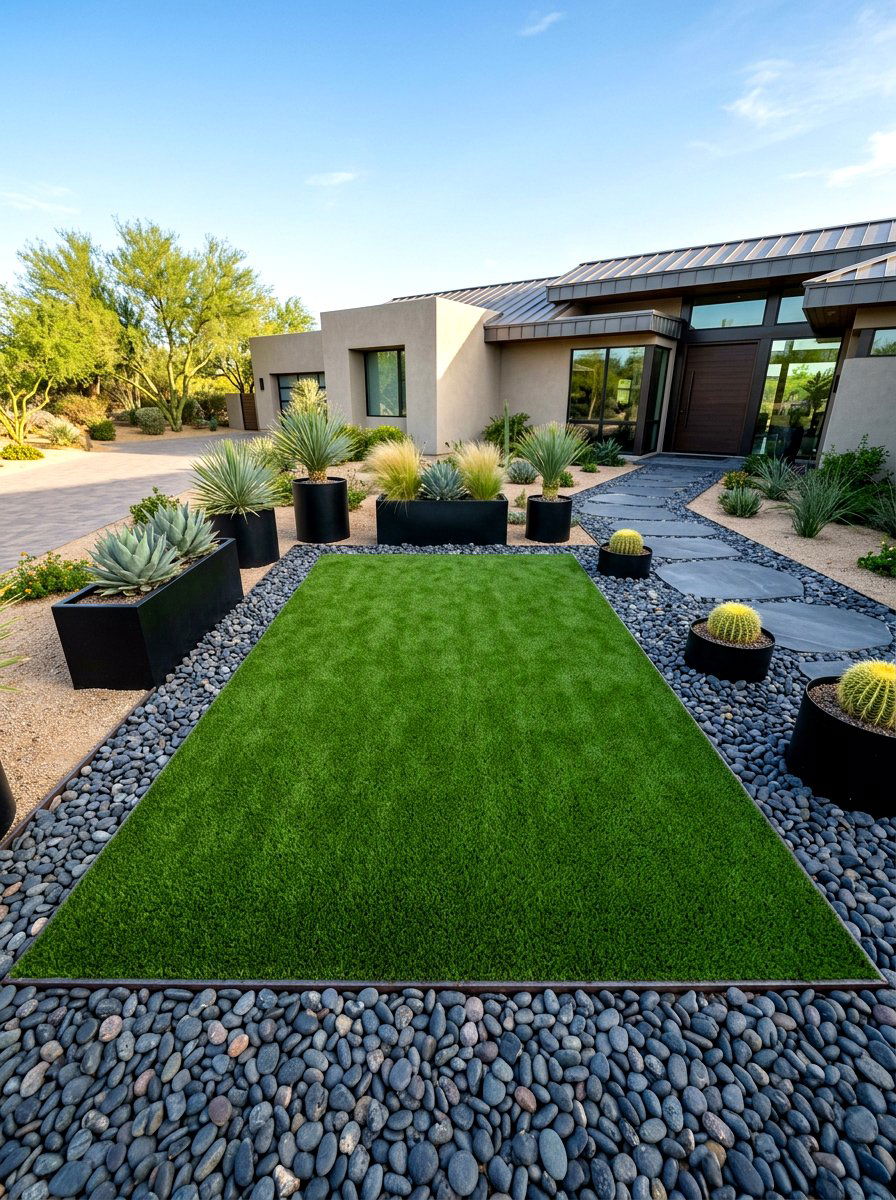 Artificial Turf Border - 30 xeriscape front yard ideas