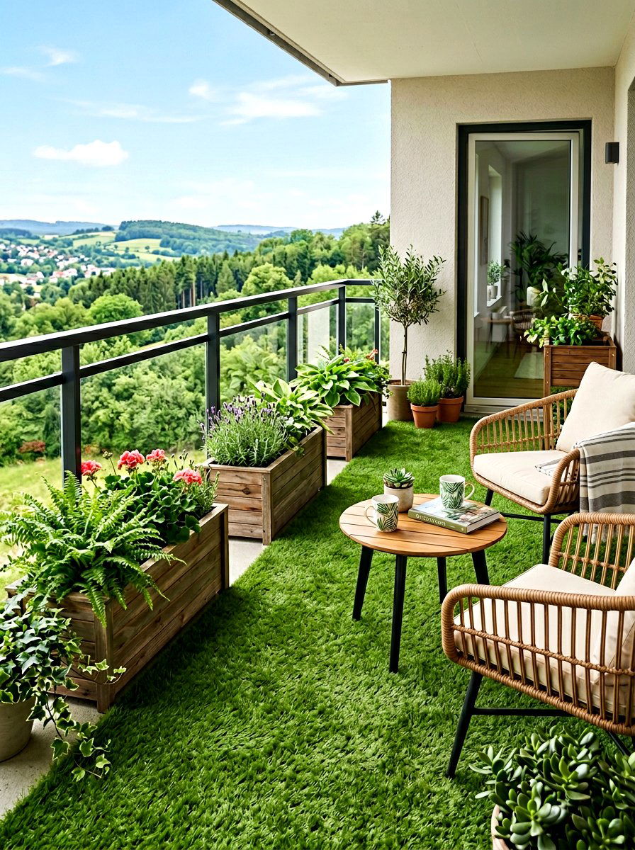 Artificial Turf Rug - 30 small apartment balcony garden ideas