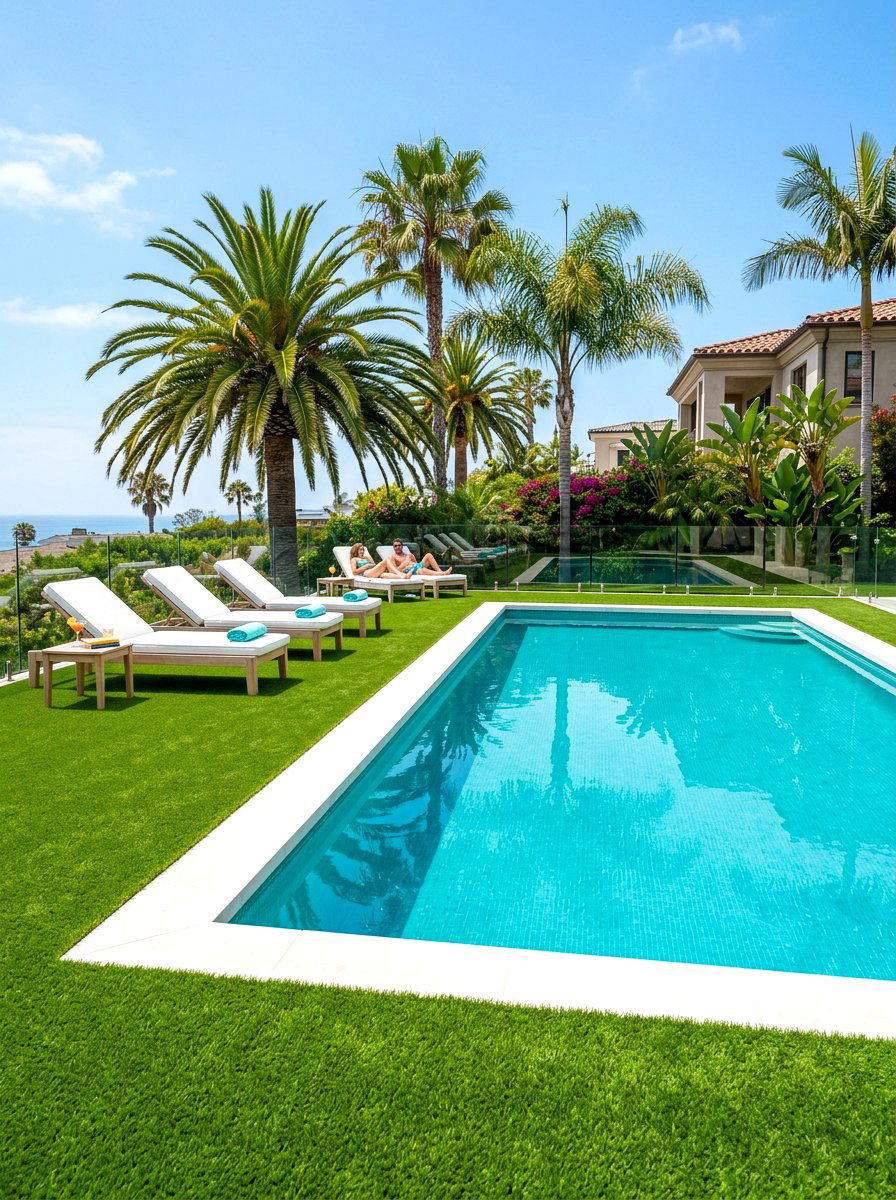 Artificial grass around pool - 30 artificial turf backyard ideas