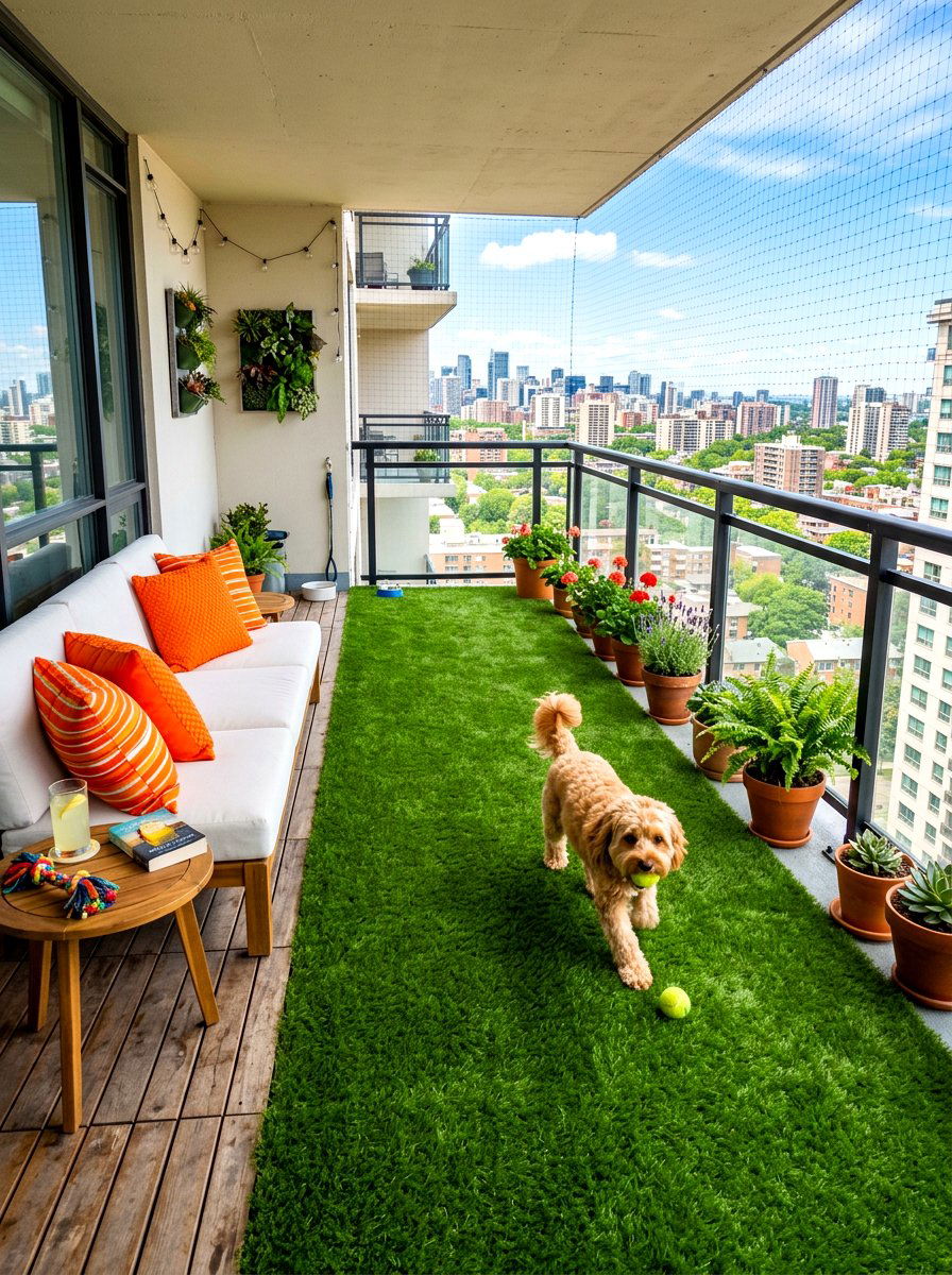 Artificial grass dog patio - 30 balcony pet potty area ideas