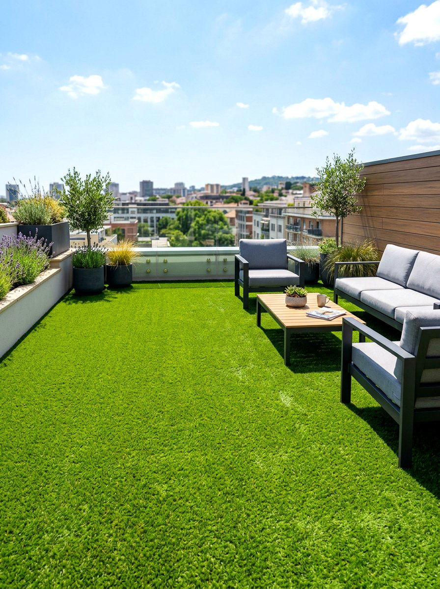 Artificial grass for terrace - 30 city terrace decor ideas