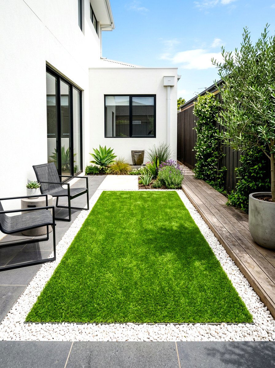 Artificial grass lawn - 30 tiny courtyard garden ideas