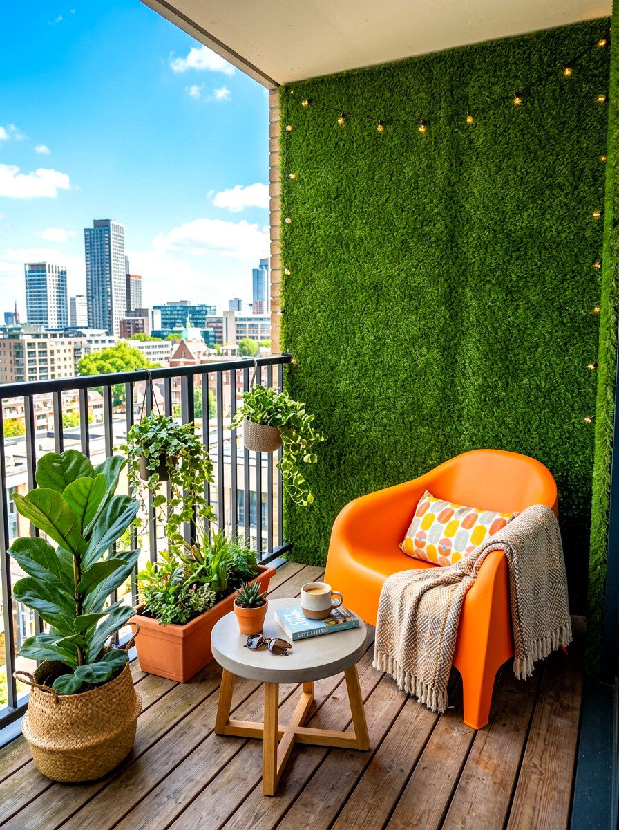 Artificial grass wall - 30 apartment patio privacy ideas