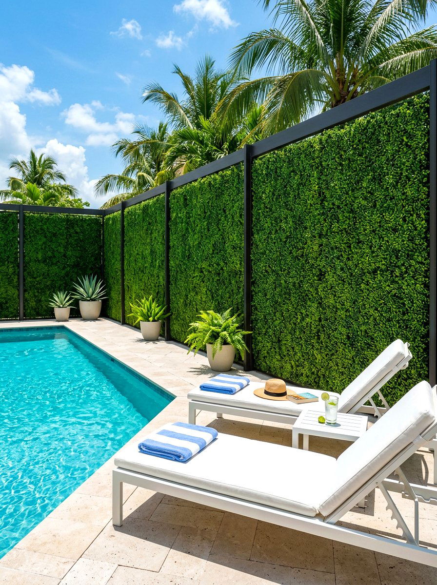 Artificial hedge privacy wall - 30 pool equipment enclosure ideas
