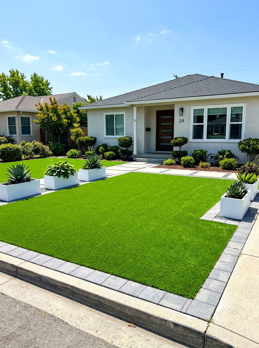Artificial turf lawn - 30 low maintenance front yard ideas