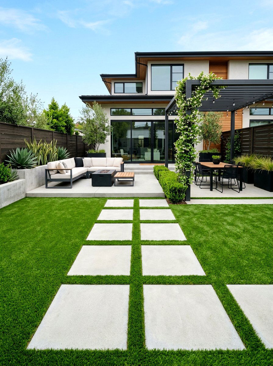Artificial turf with pavers - 30 artificial turf backyard ideas