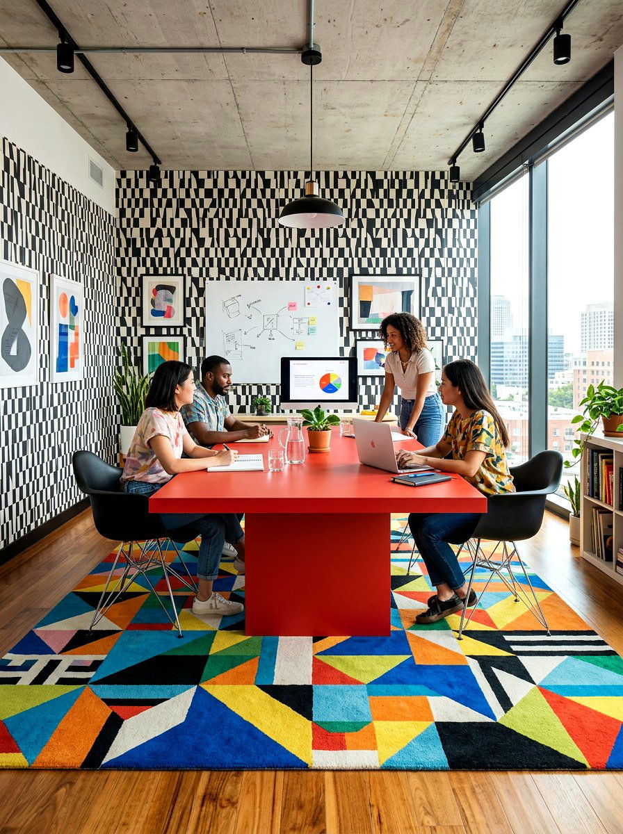 Artistic Bold Pattern Meeting Area - 30 office meeting corner ideas