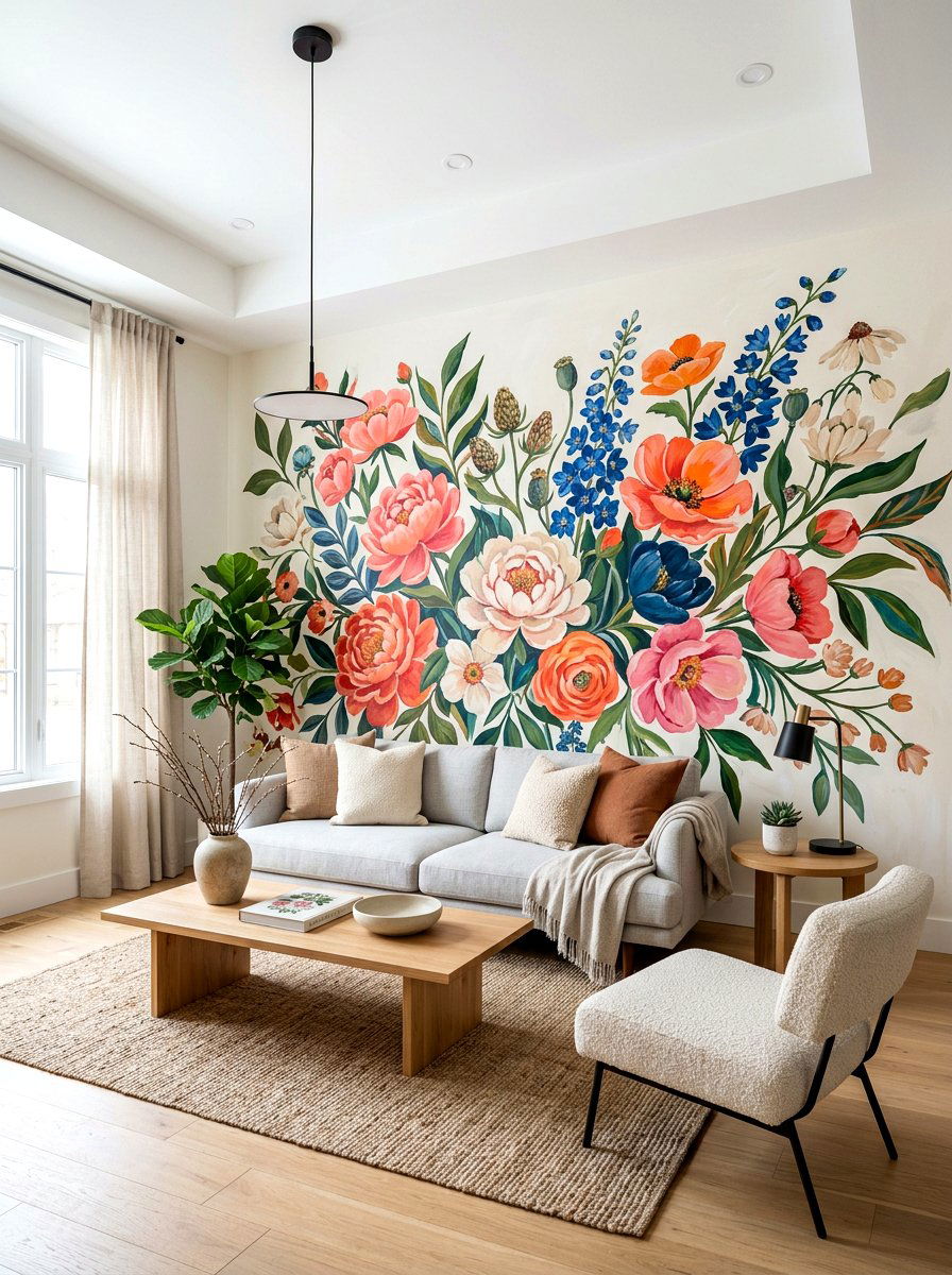 Artistic Flower Mural Room - 30 bloomcore bathroom ideas