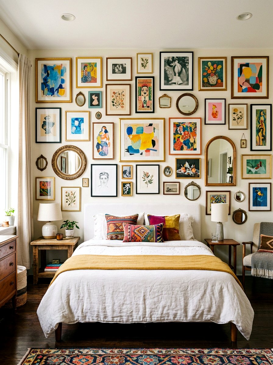 Artistic Gallery Wall Bedroom - 30 dreamy girly bedroom ideas