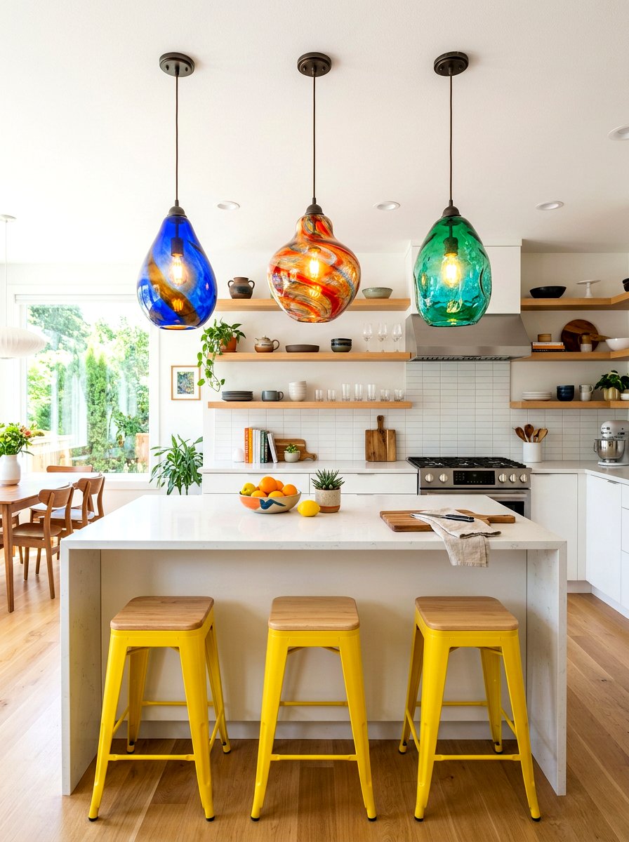 Artistic Pendant Lights - 30 maximalist kitchen ideas