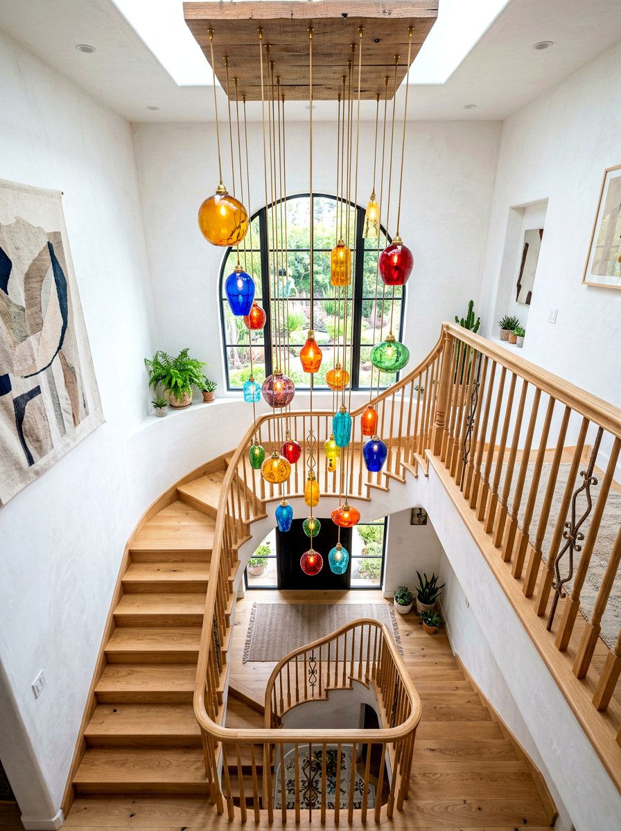 Artistic hand blown glass pendants - 30 statement staircase lighting ideas