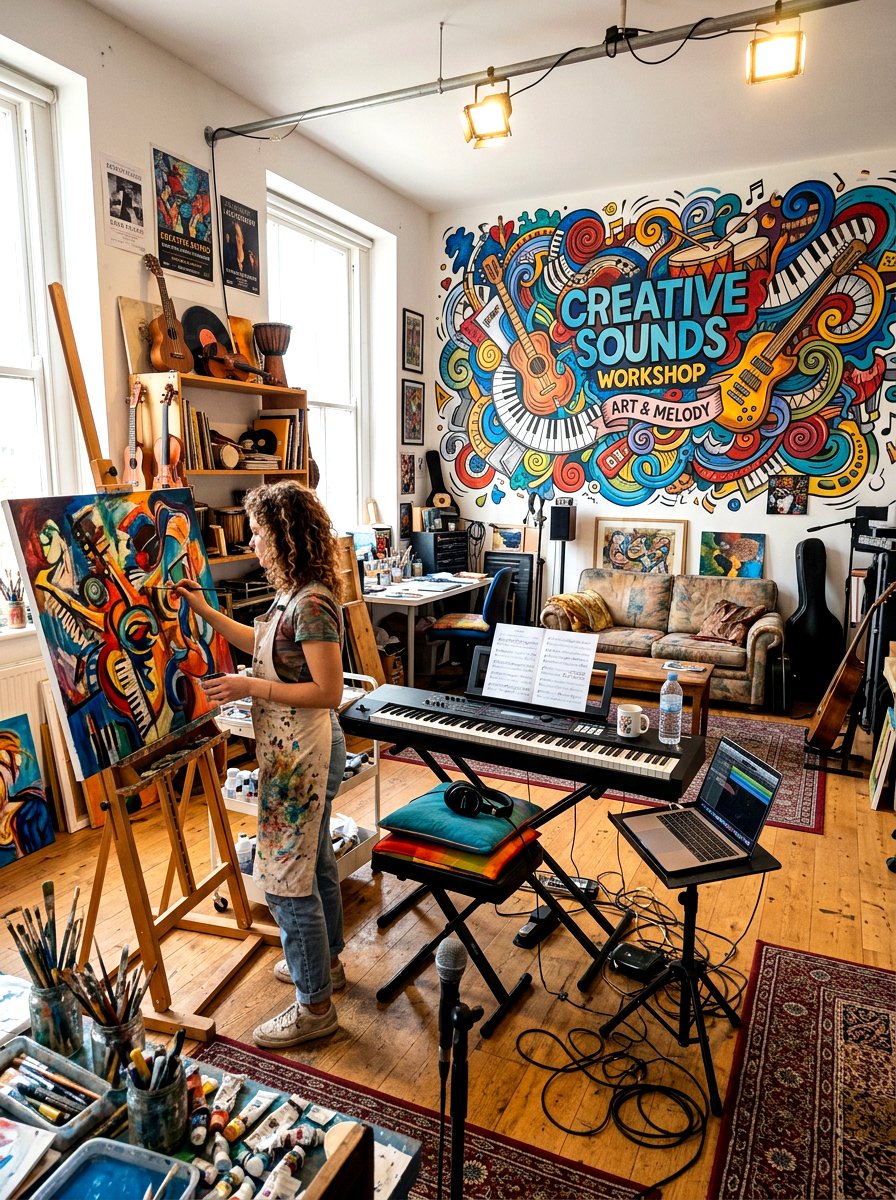 Artistic music workshop space - 30 music practice room ideas
