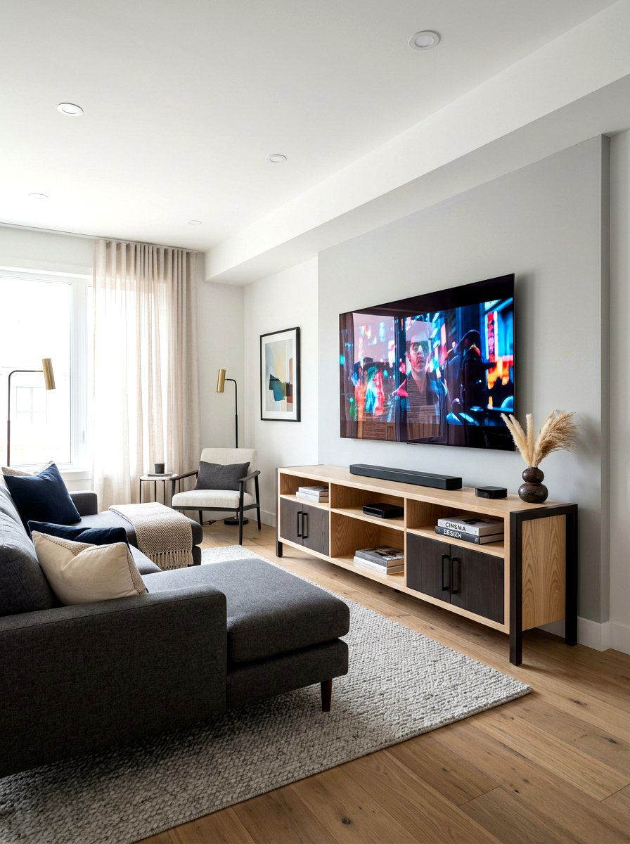 Ash Wood Media Console with Dark Espresso Accents - 30 mixed wood tone decor ideas
