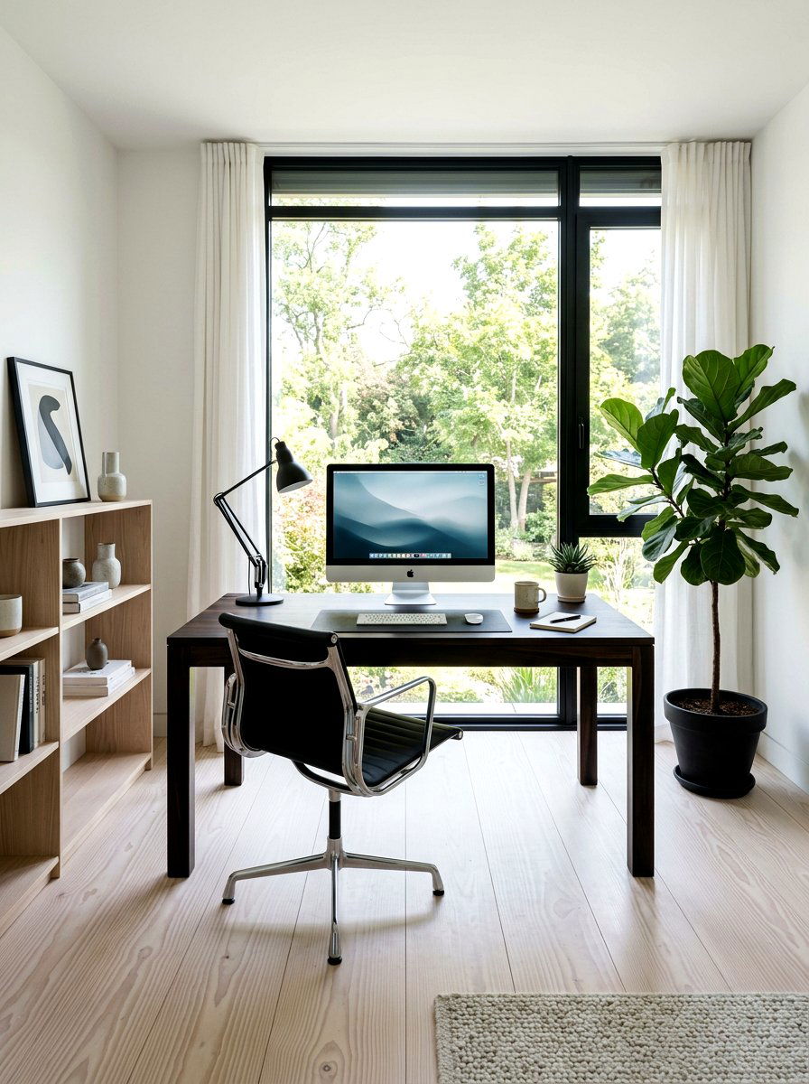 Ash and Ebony Minimalist Home Office - 30 mixed wood tone decor ideas
