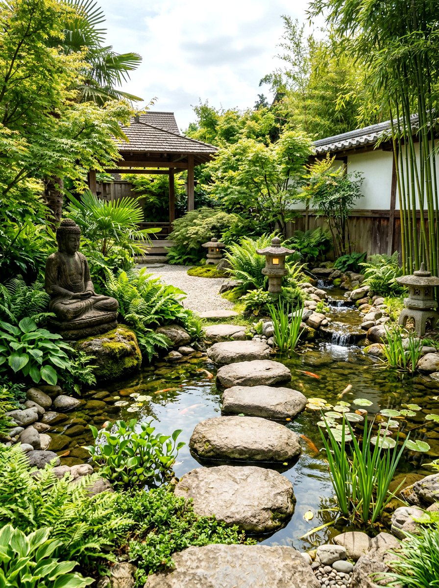 Asian Fusion Garden - 30 courtyard style backyard ideas