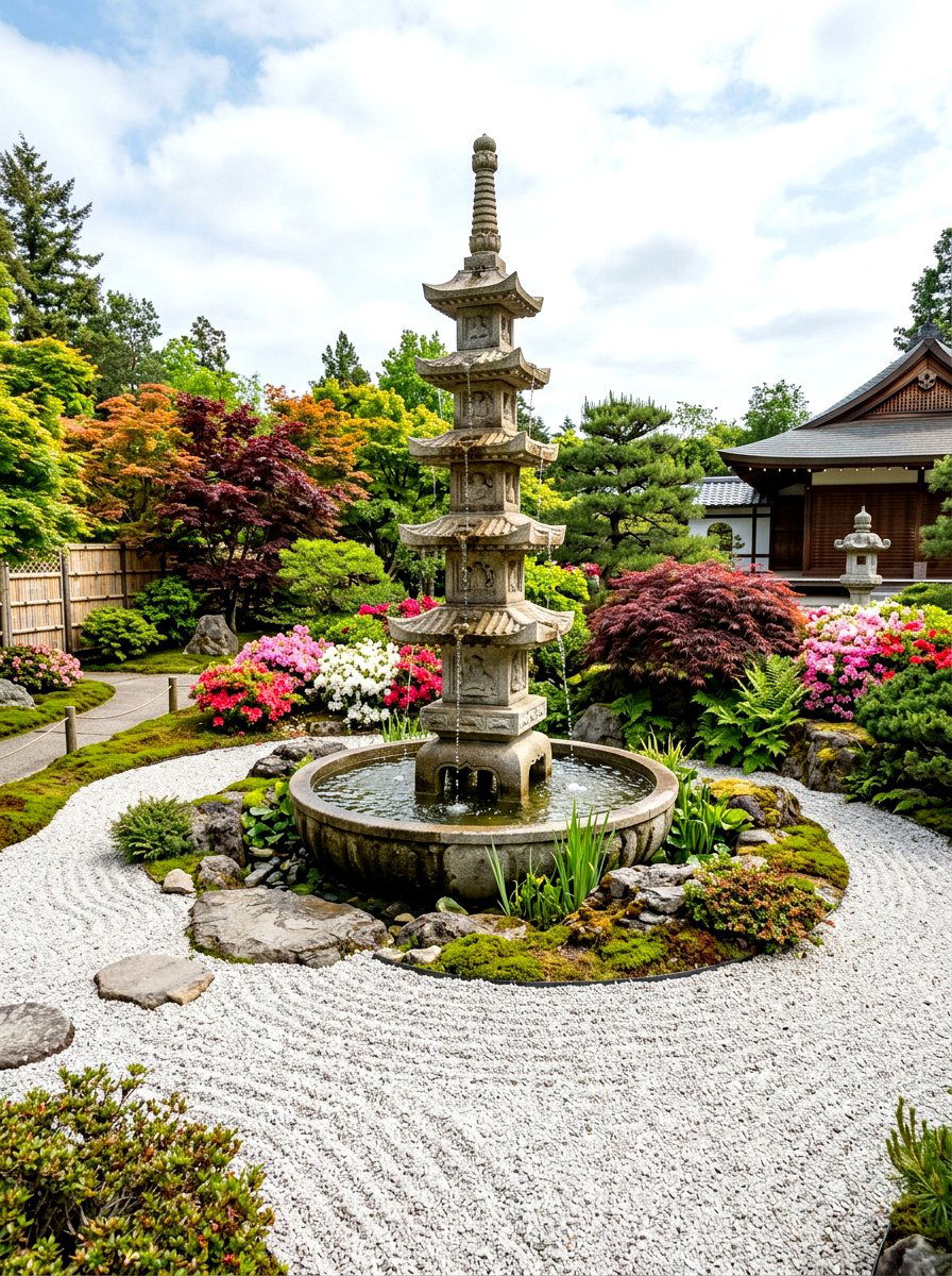 Asian Inspired Pagoda Fountain - 30 entry fountain landscaping ideas