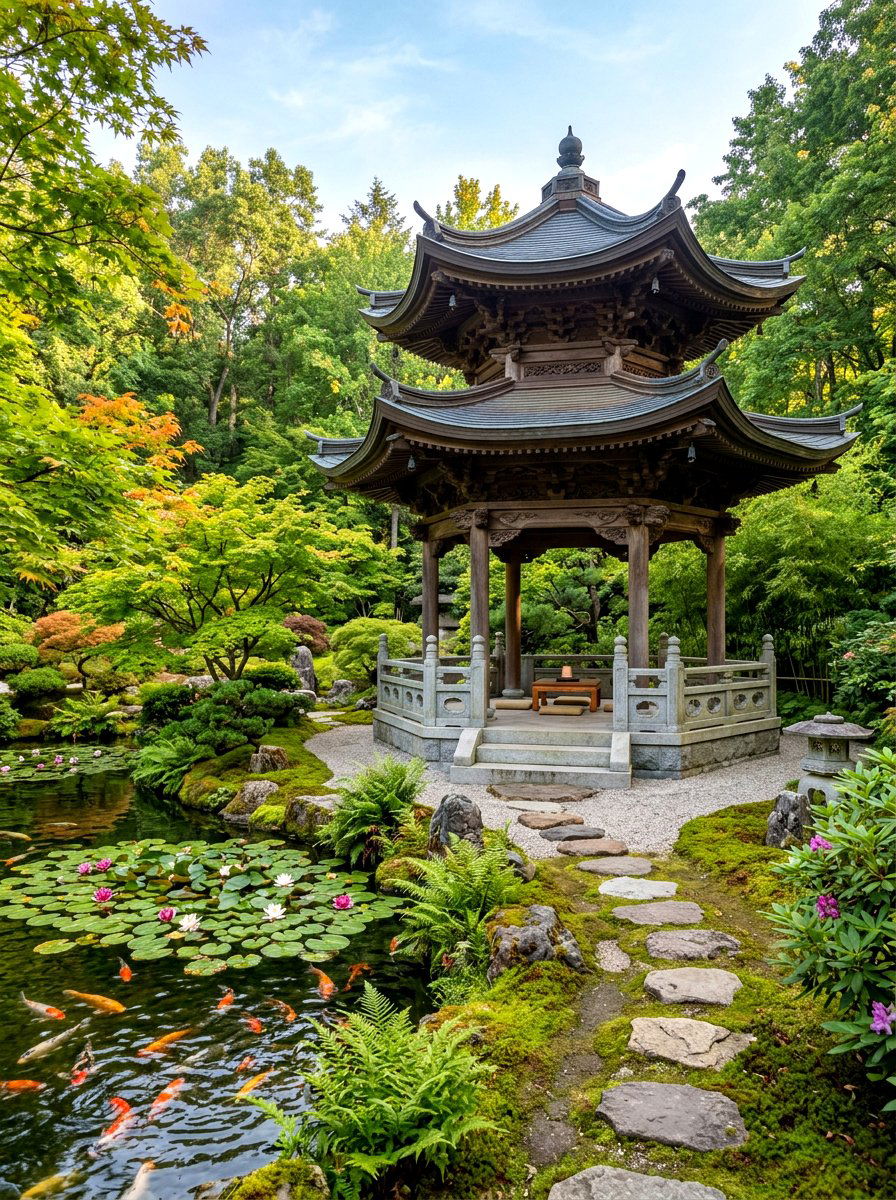 Asian inspired gazebo - 30 hexagon gazebo ideas