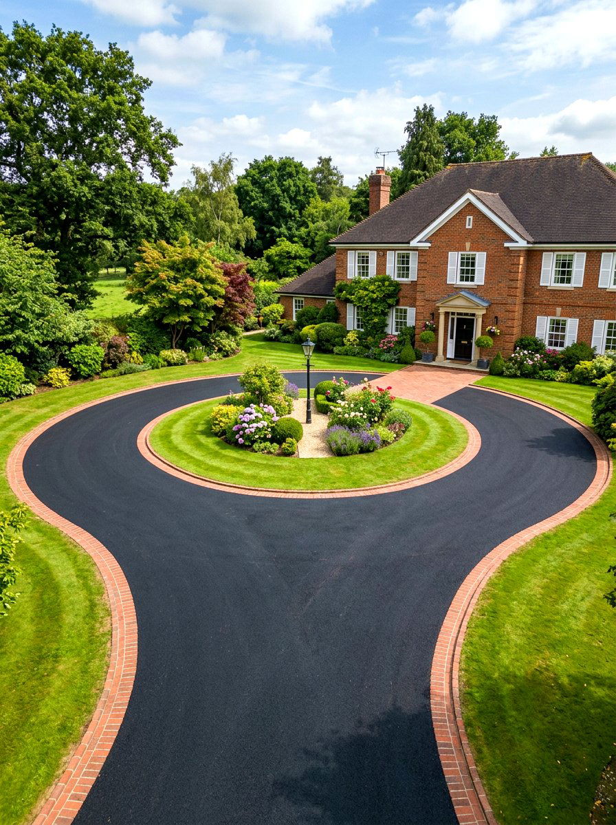 Asphalt Circular Driveway With Brick Border - 30 circular driveway ideas