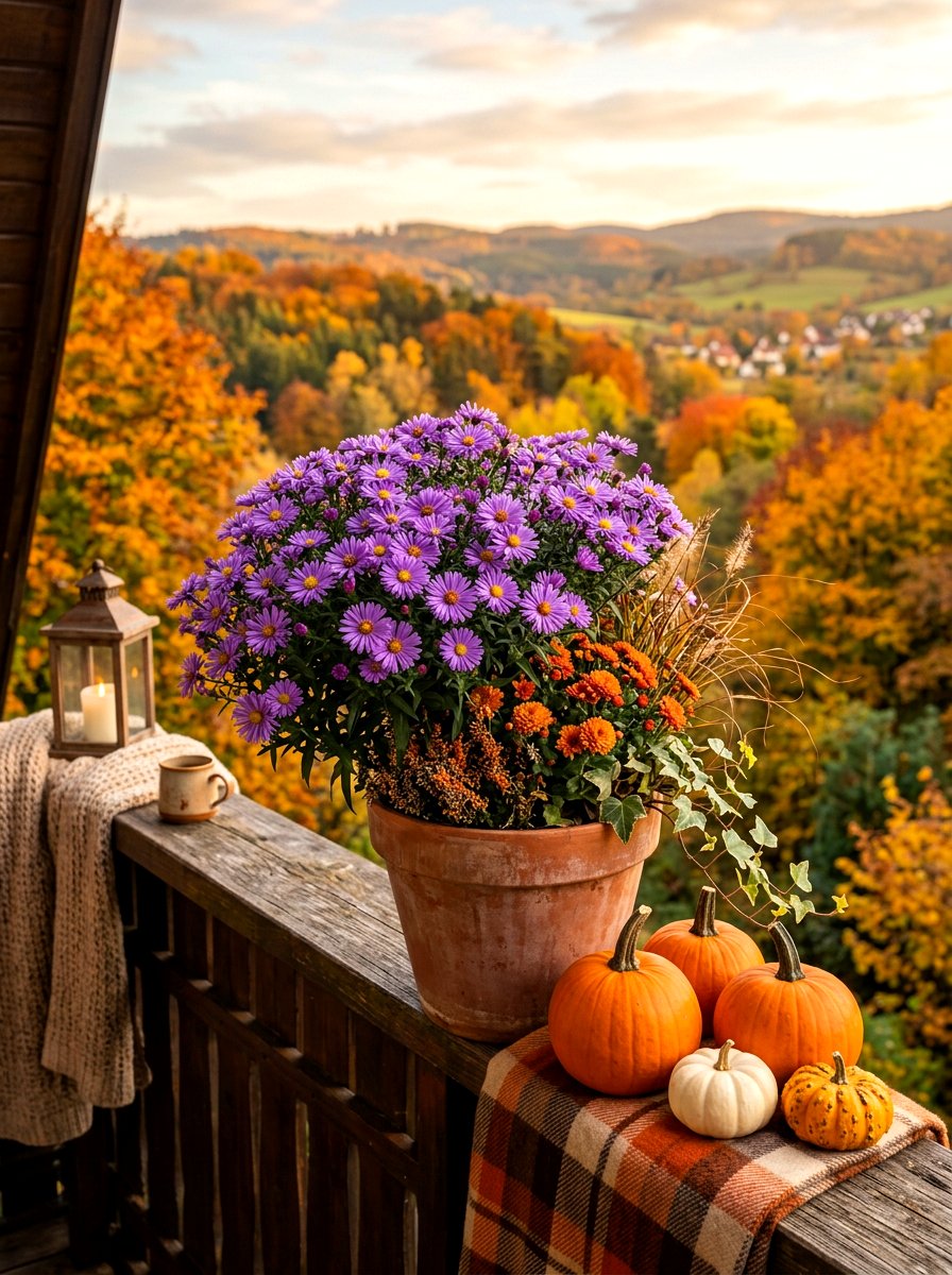 Aster autumn pot - 30 balcony cut flower garden ideas