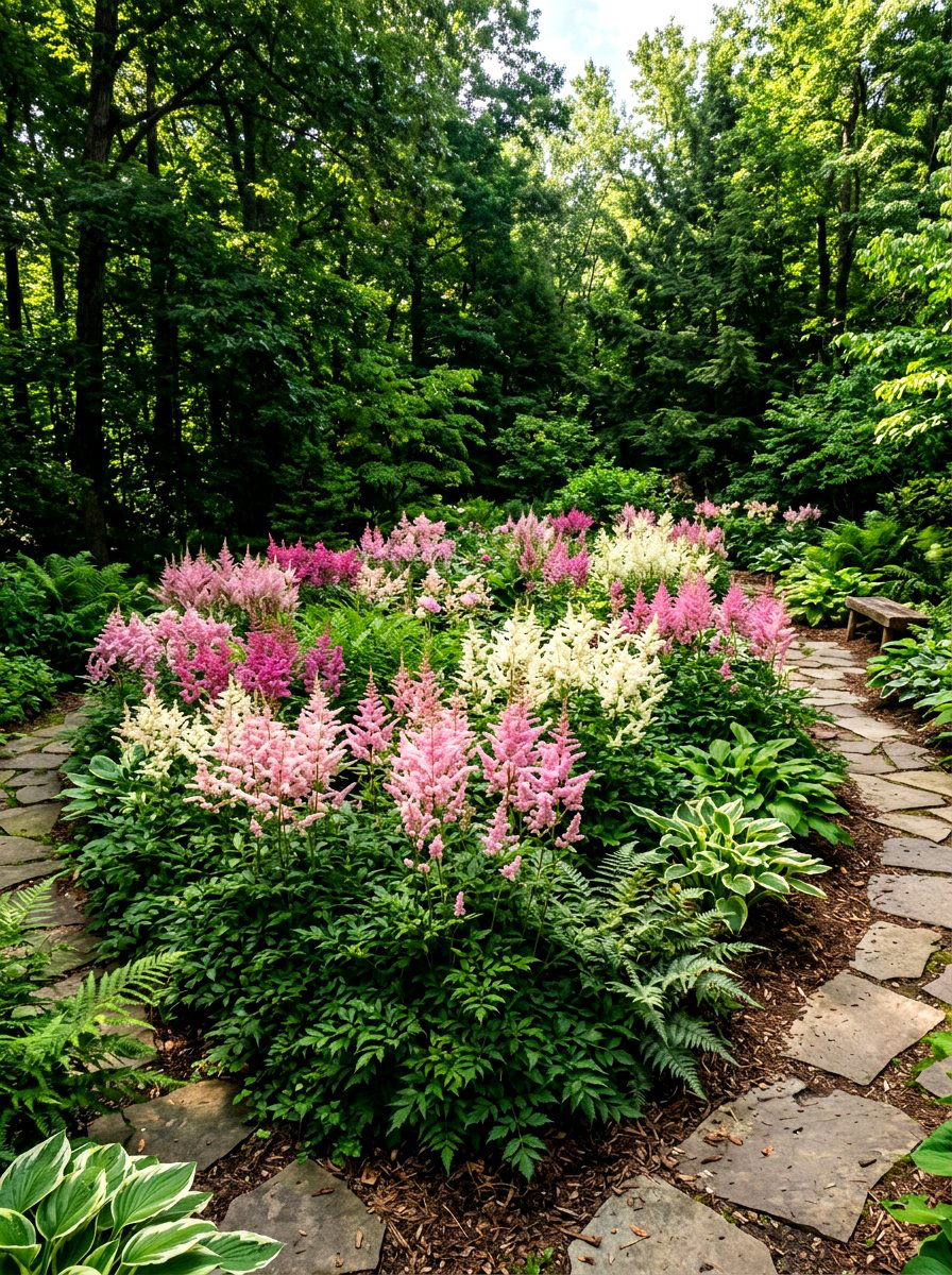 Astilbe Shade Bed - 30 woodland shade garden ideas