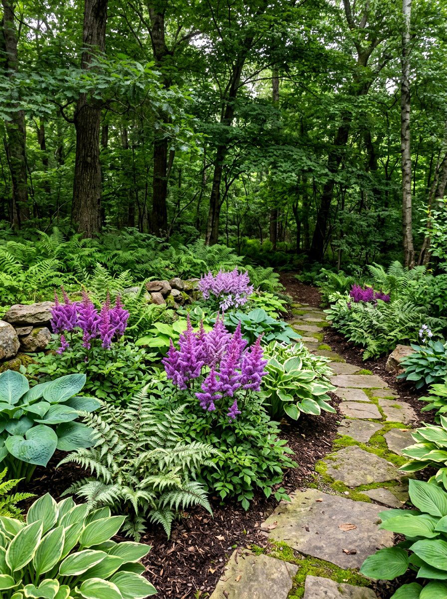 Astilbe shade garden - 30 purple flower garden ideas