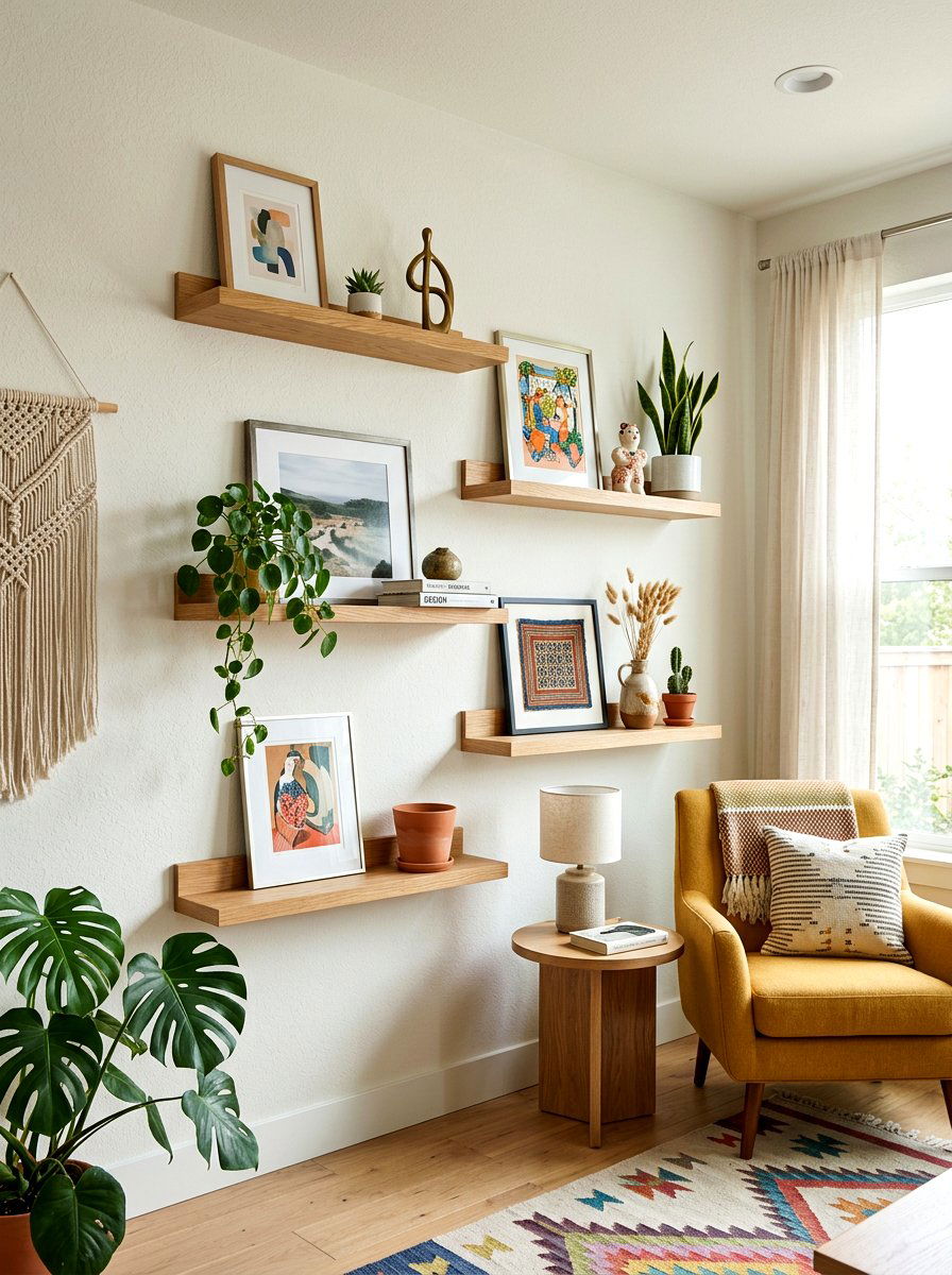 Asymmetrical Art Wall Ledge - 30 picture ledge renter ideas