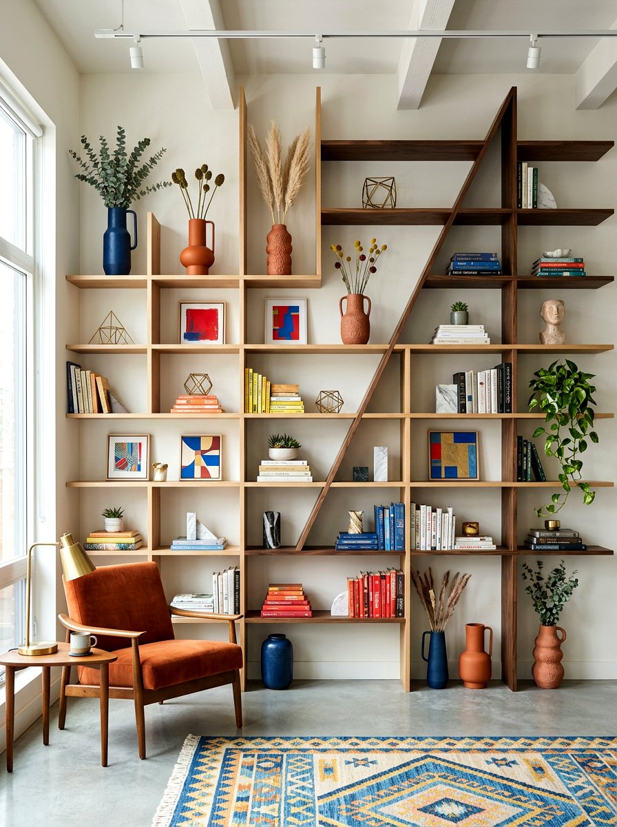 Asymmetrical Bookshelf Wall - 30 bookshelf wall ideas