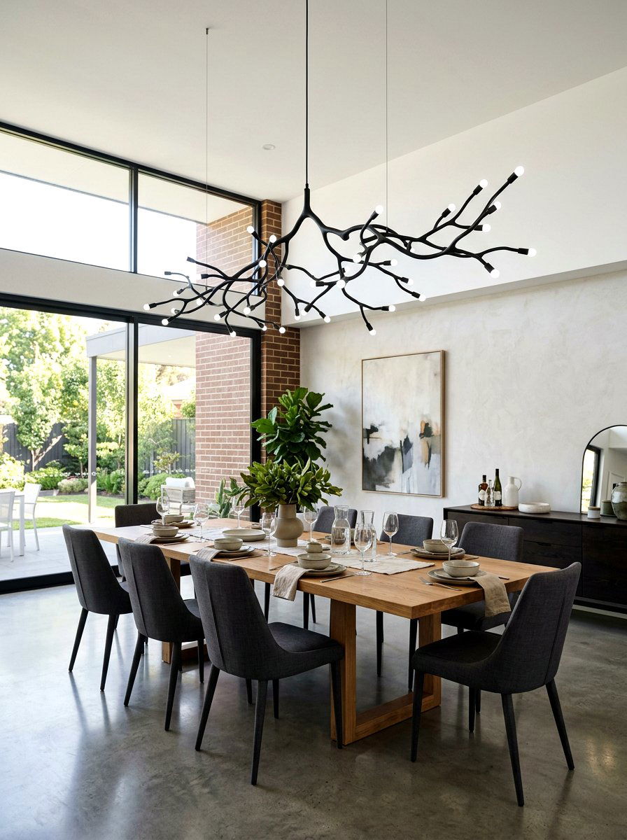 Asymmetrical Branch Light Dining Room - 30 sculptural lighting dining room ideas