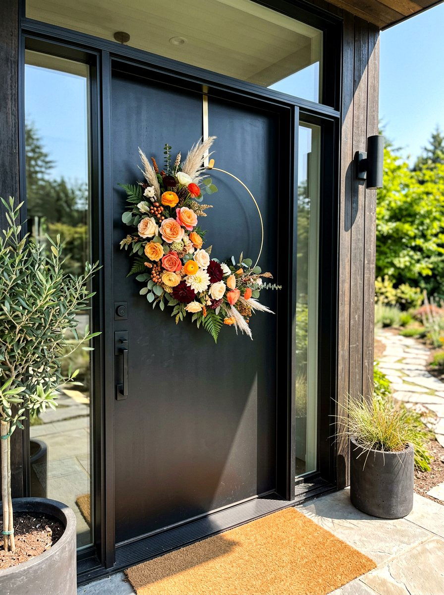 Asymmetrical Floral Wreath - 30 exterior wreath styling ideas