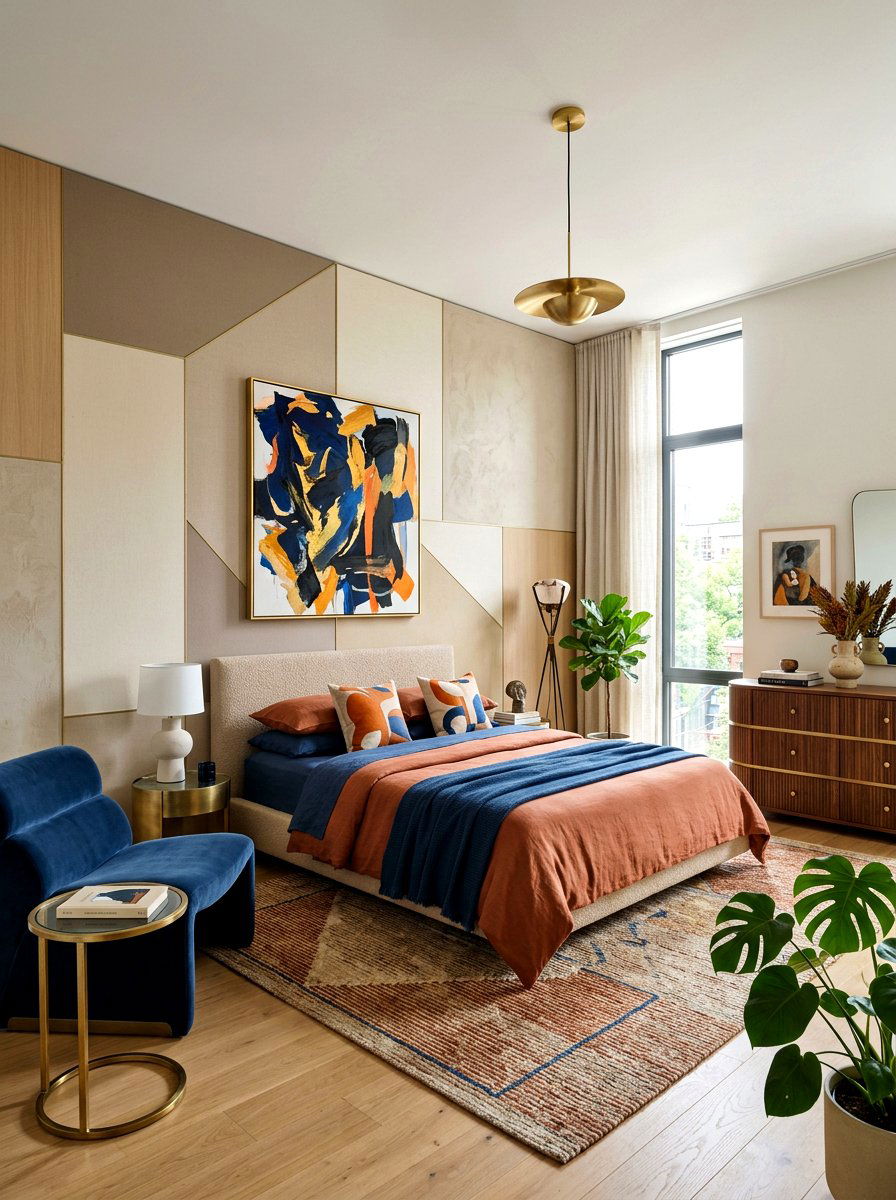 Asymmetrical Panel Design - 30 upholstered wall bedroom ideas