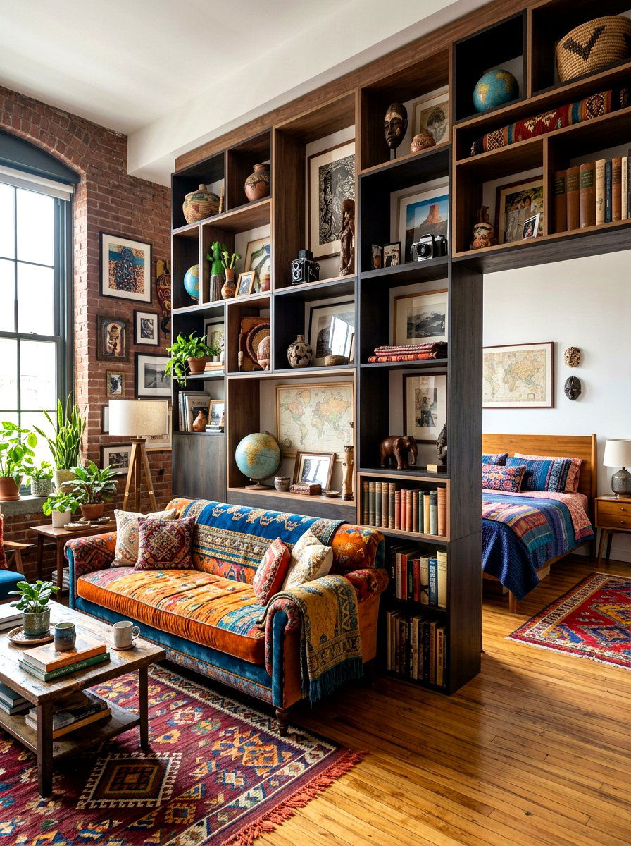 Asymmetrical Storage Unit - 30 studio apartment divider shelf ideas