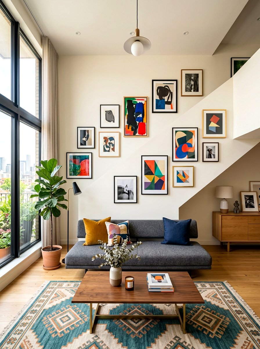 Asymmetrical Wall Art - 30 artful living room ideas