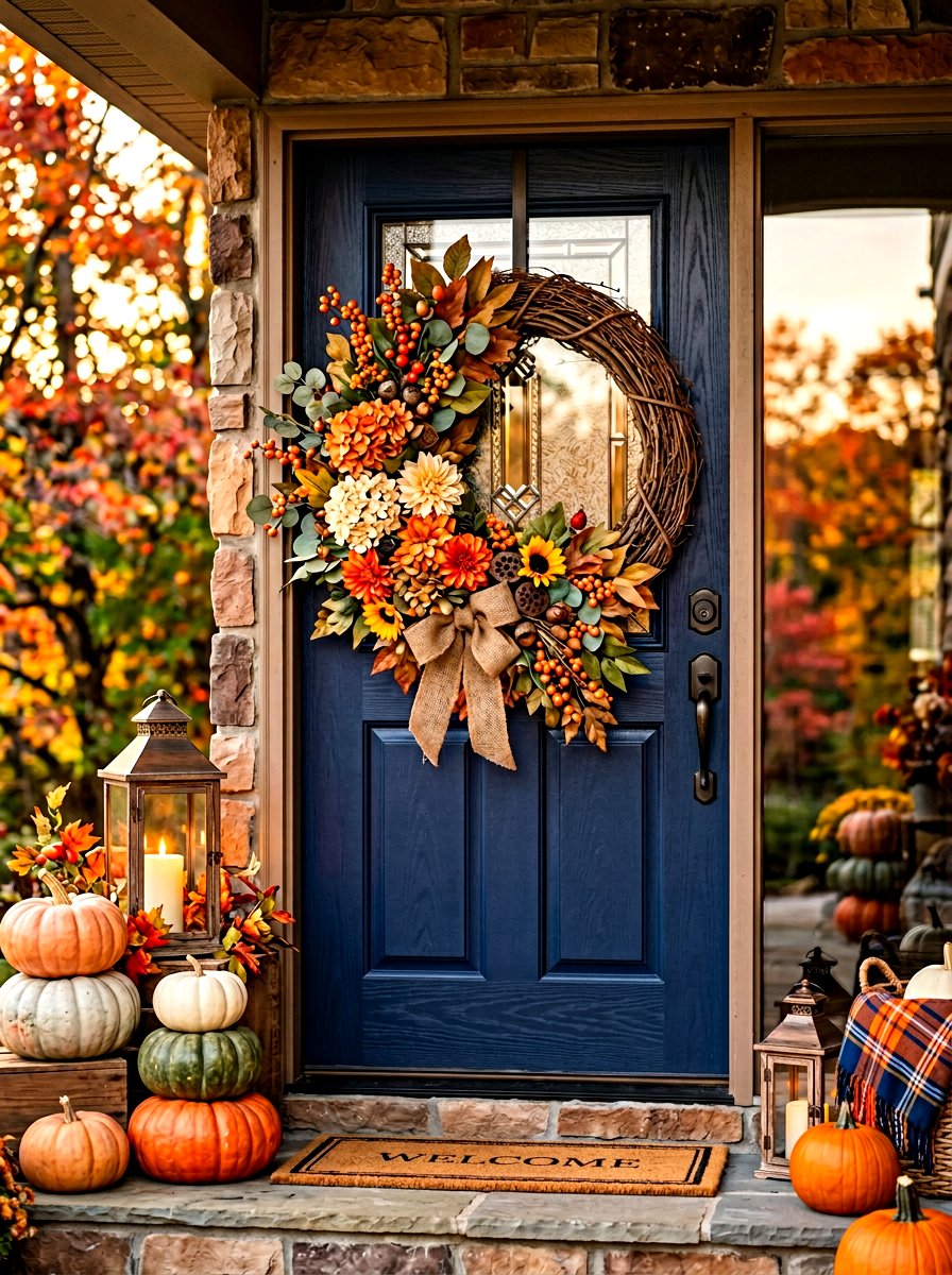 Asymmetrical autumn wreath - 30 fall wreath ideas