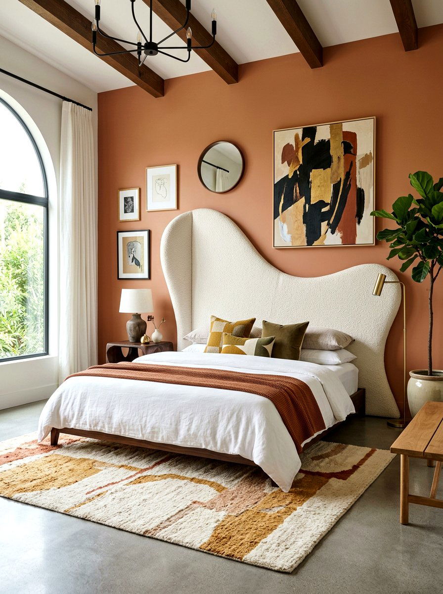 Asymmetrical boucle headboard - 30 boucle headboard ideas