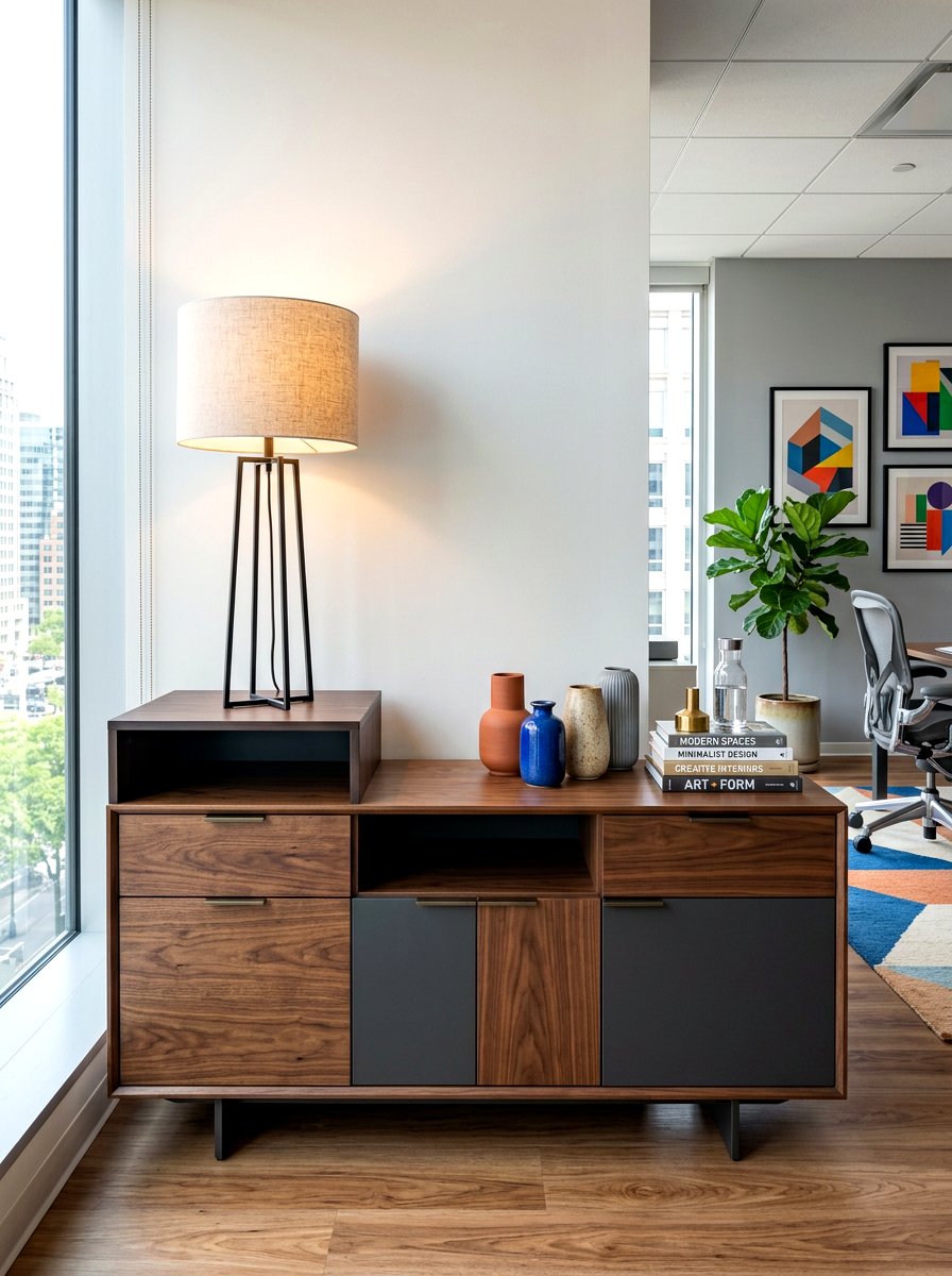 Asymmetrical office credenza - 30 office credenza styling ideas
