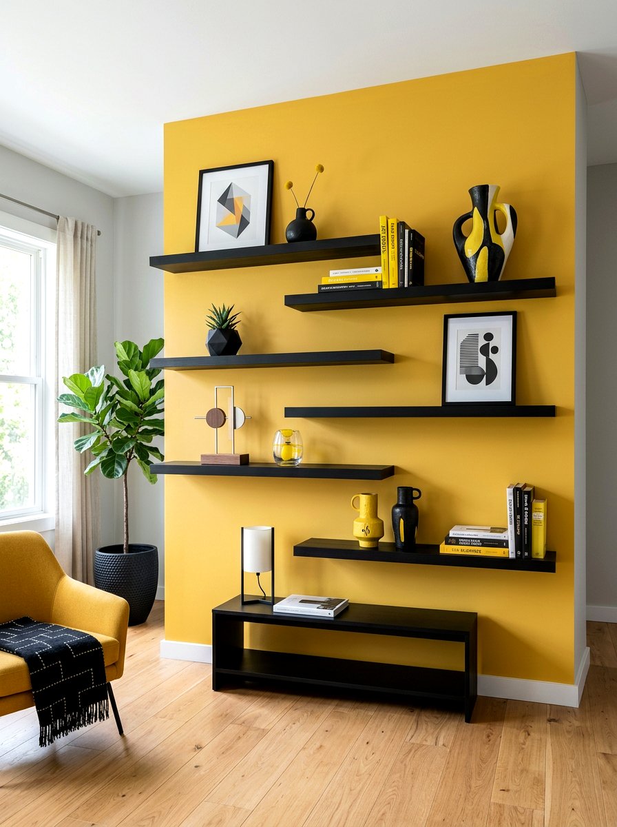 Asymmetrical wall shelves - 30 office shelving styling ideas