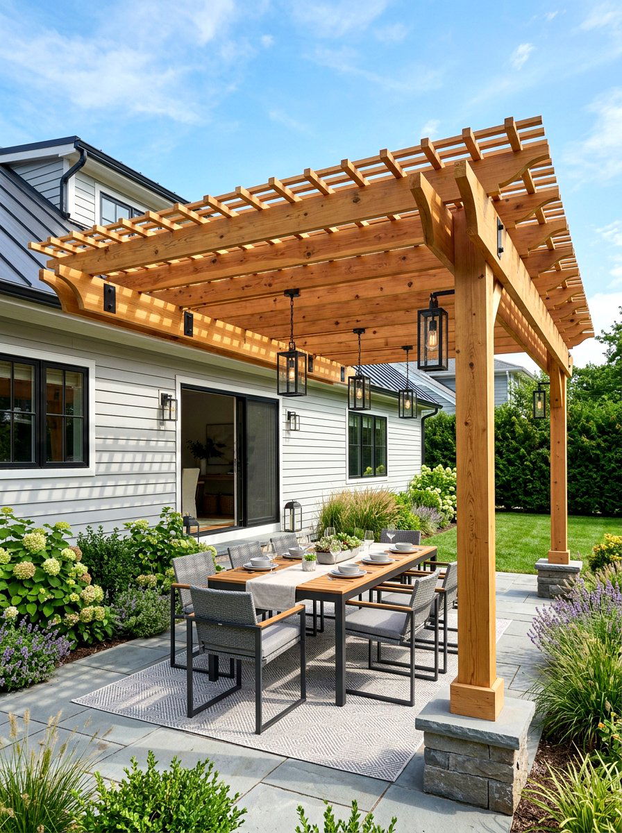 Attached Cedar Pergola - 30 cedar pergola ideas