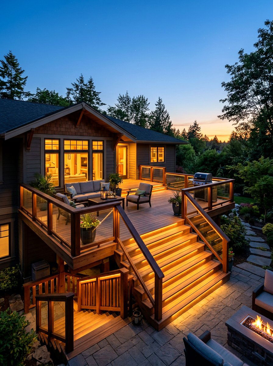 Attached Deck With Integrated Lighting - 30 attached deck ideas
