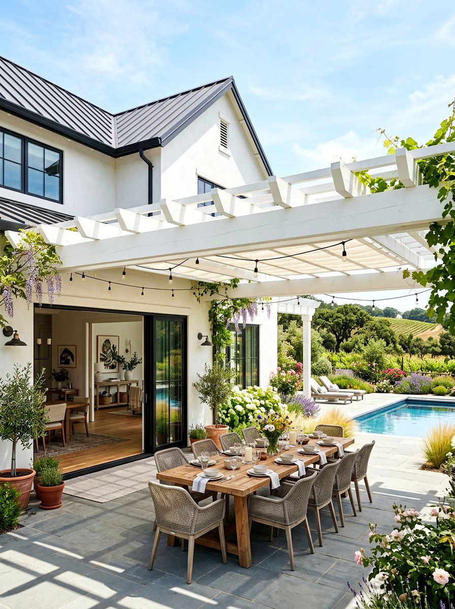 Attached House Pergola - 30 poolside pergola ideas