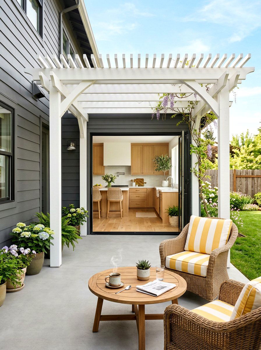 Attached House Pergola - 30 outdoor breakfast pergola ideas