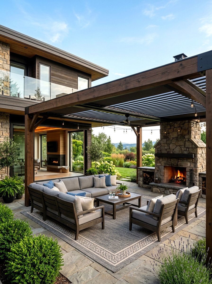 Attached Pergola Integrated Fireplace - 30 pergola with fireplace ideas