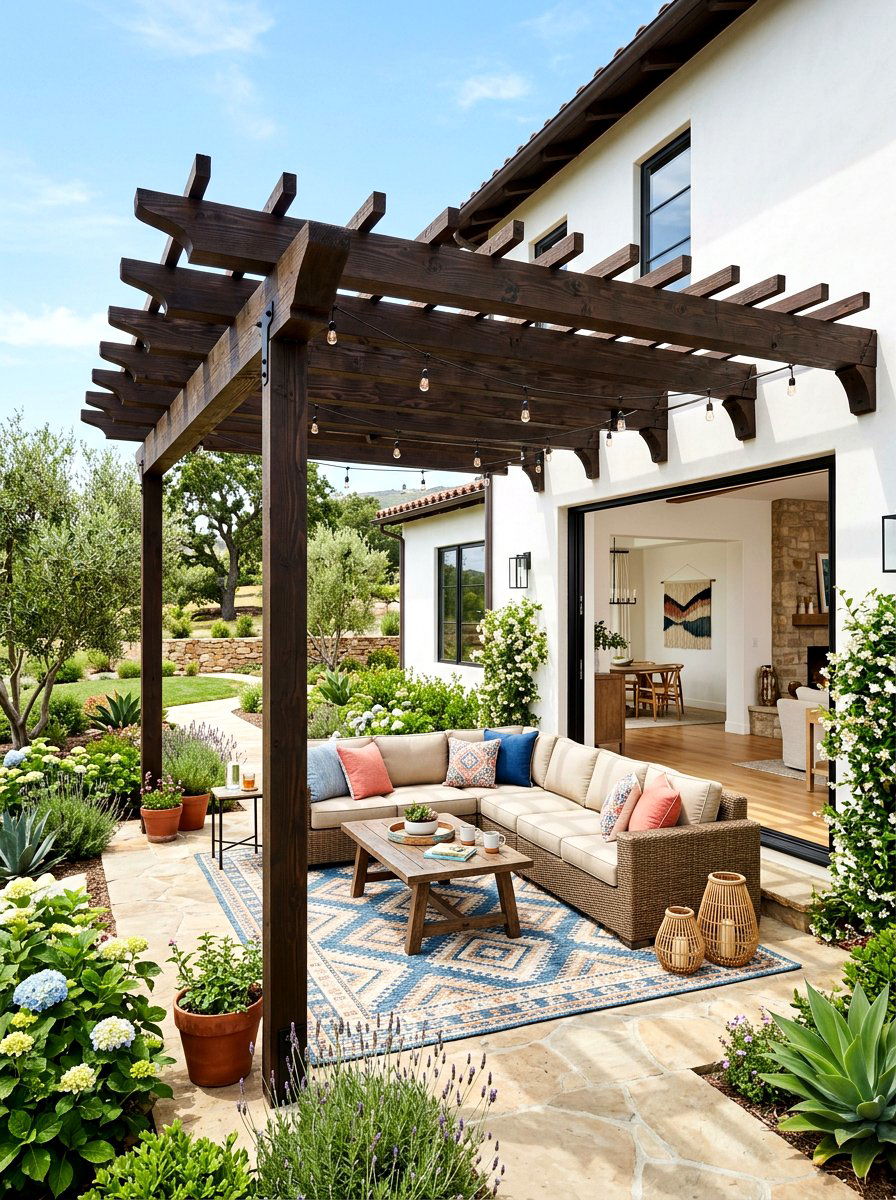 Attached Pergola Over Patio - 30 courtyard pergola ideas