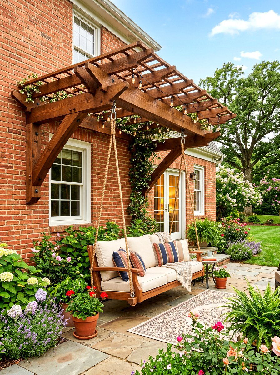 Attached Pergola Swing - 30 pergola with swings ideas