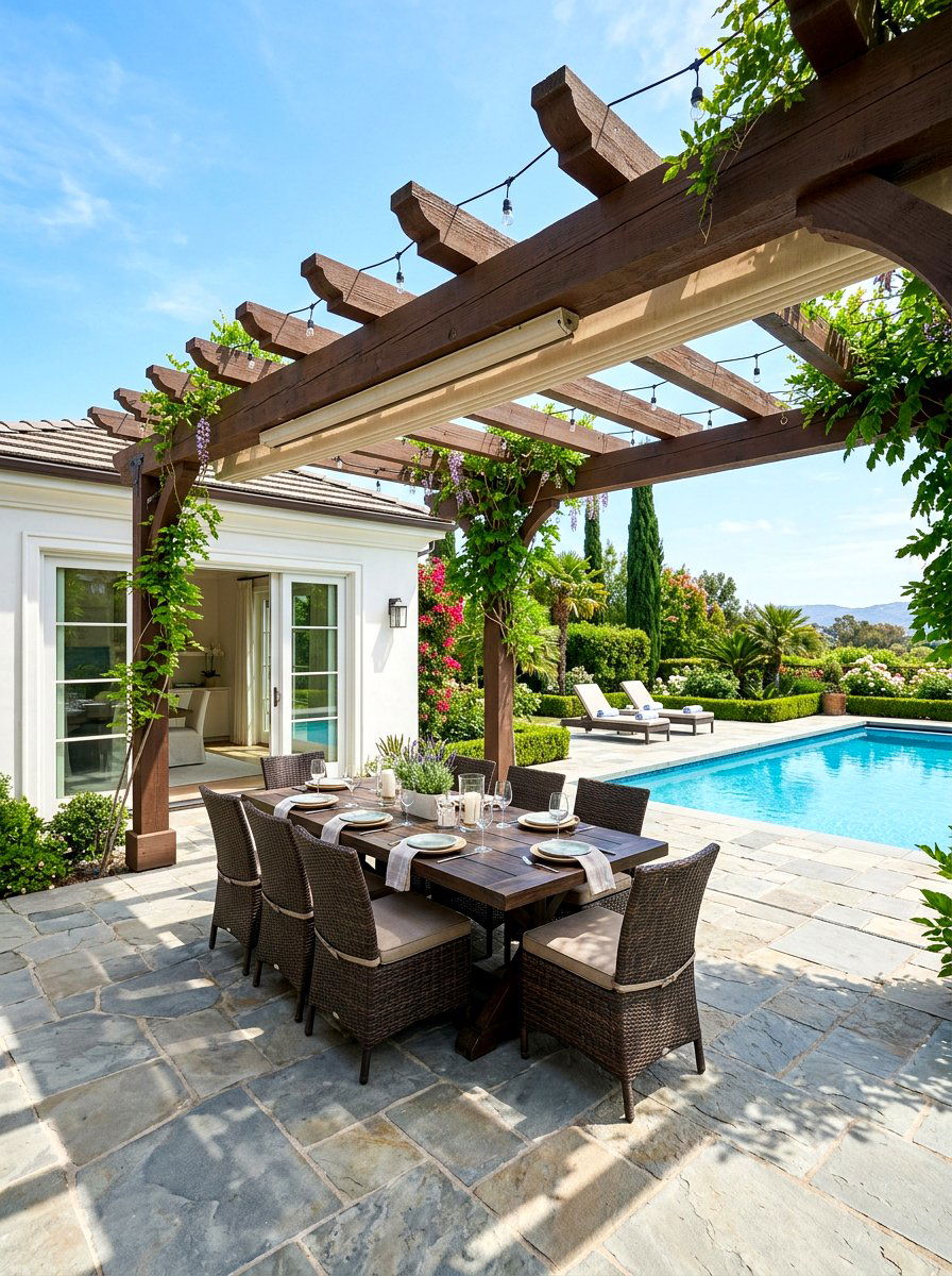 Attached Pool House Pergola - 30 poolside pergola lounge ideas