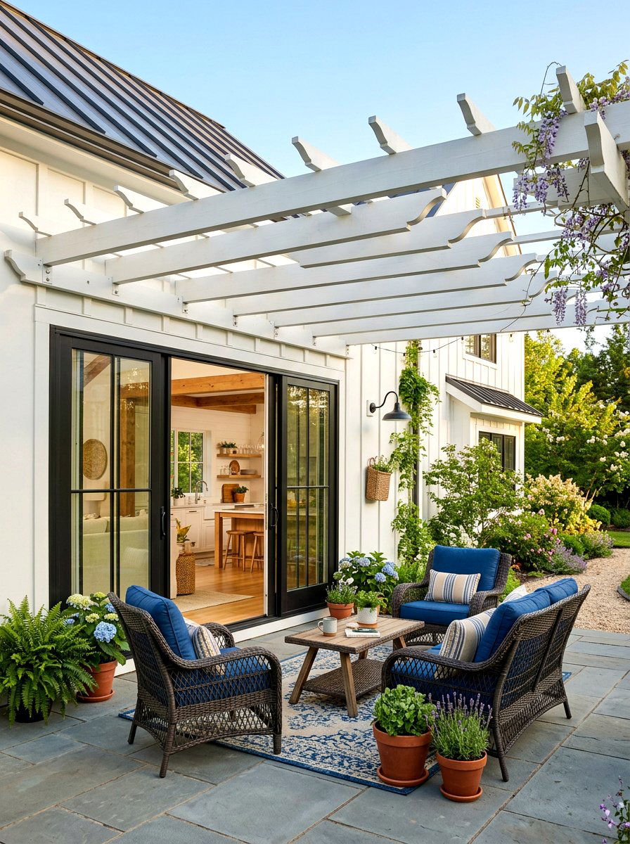 Attached White Pergola - 30 white pergola ideas